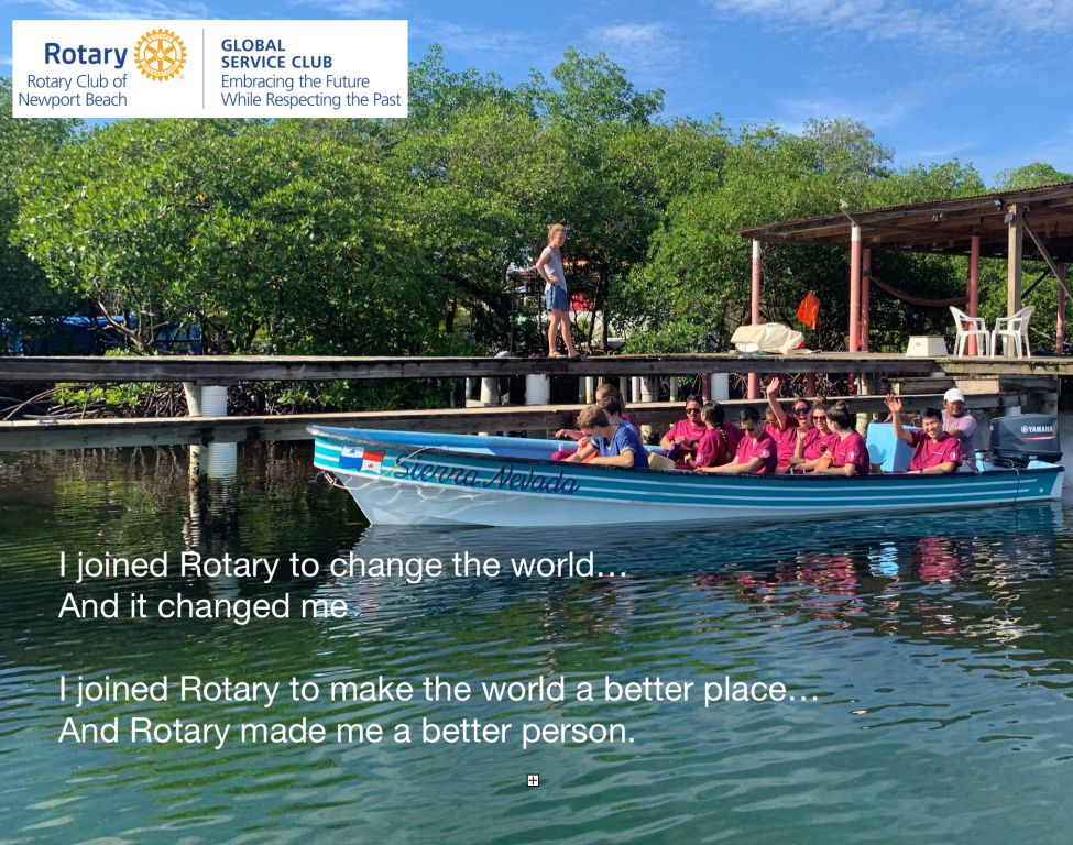 A boat of volunteers in pink shirts on calm water beside a mangrove shore